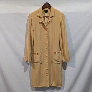 Vintage Due Per Due 100% Silk Butter Yellow Button Front Dress/Blazer Dress Sz6